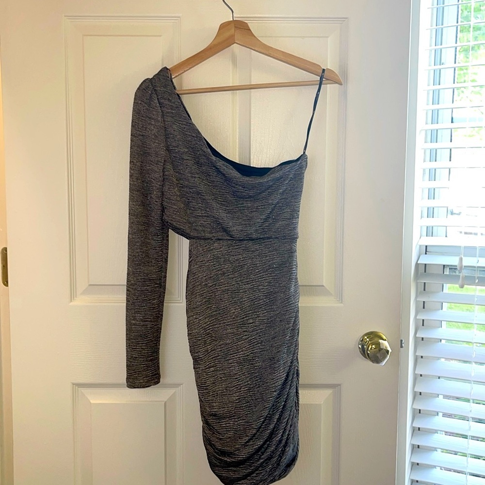 Gray Metallic One Shoulder Dress